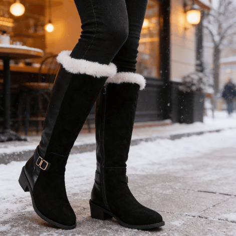Velara Fleece-Lined Black Knee-High Winter Boots for Women