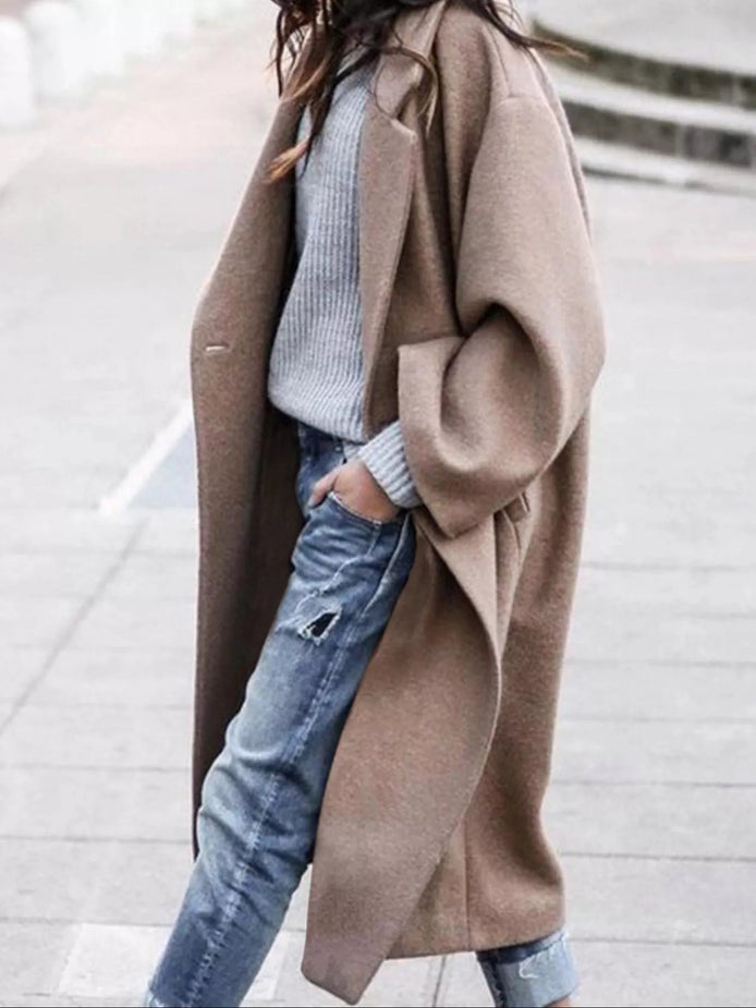 Oversized Long Winter Coat with Wide Sleeves in Wool Blend