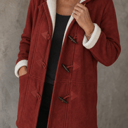 Women's Hooded Faux Suede Winter Coat with Plush Sherpa Lining