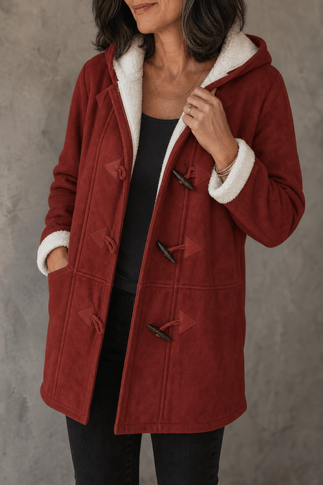 Women's Hooded Faux Suede Winter Coat with Plush Sherpa Lining