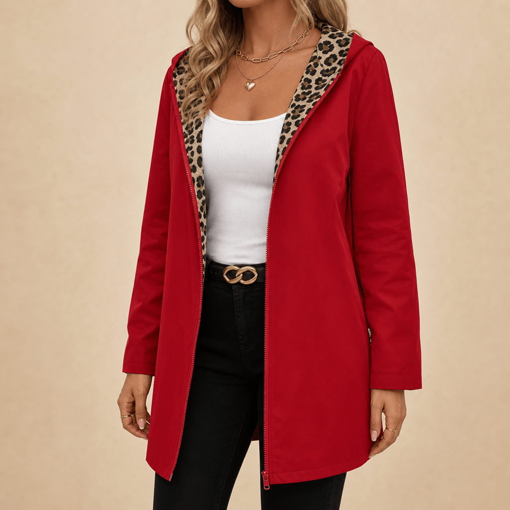 Women's Reversible Hooded Winter Coat with Leopard Print Lining