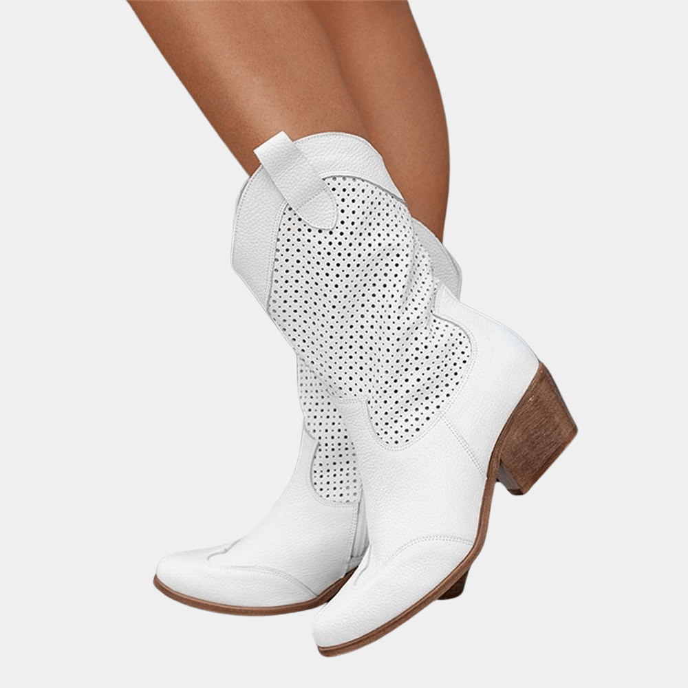 Louise Western Mid Calf Womens Boots with Perforated Shaft Detail