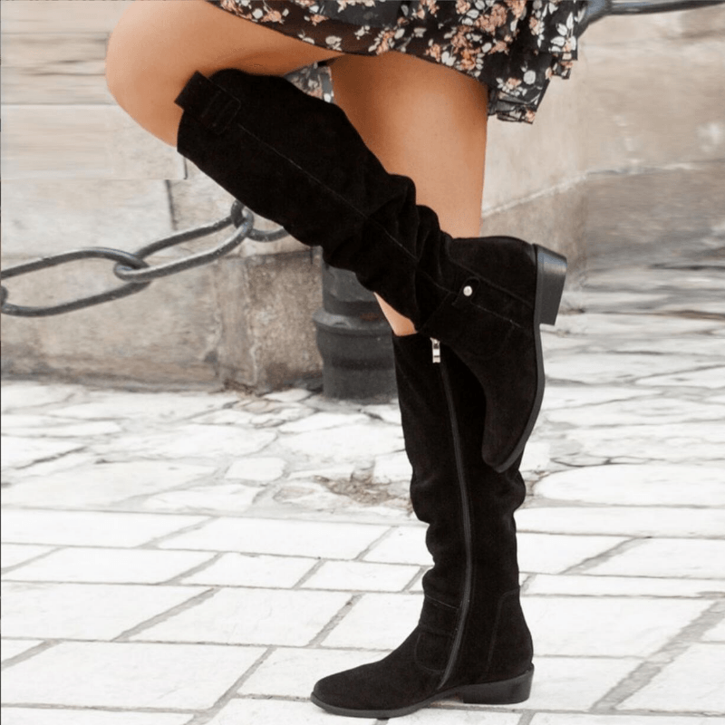 Samira Knee-High Slouch Suede Womens Boots with Side Zip
