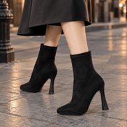 Women's Suede Platform Ankle Boots with Flared Heel