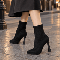 Women's Suede Platform Ankle Boots with Flared Heel