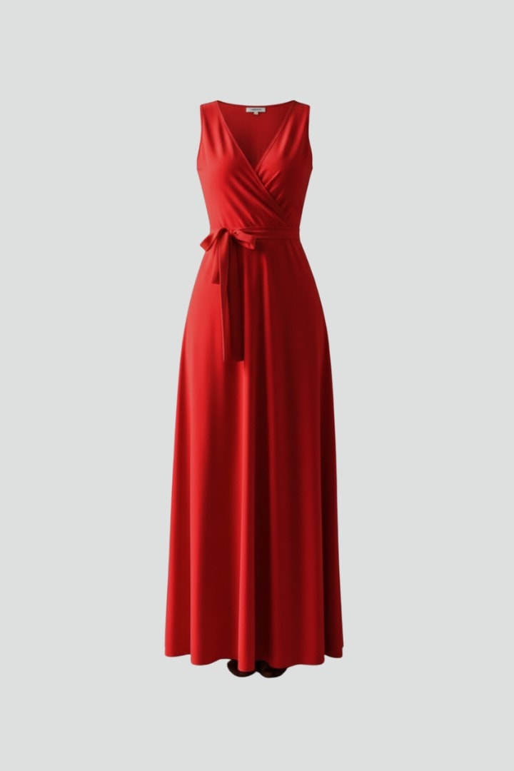Satin Wrap Maxi Dress with Tie Waist for Christmas Party in Red