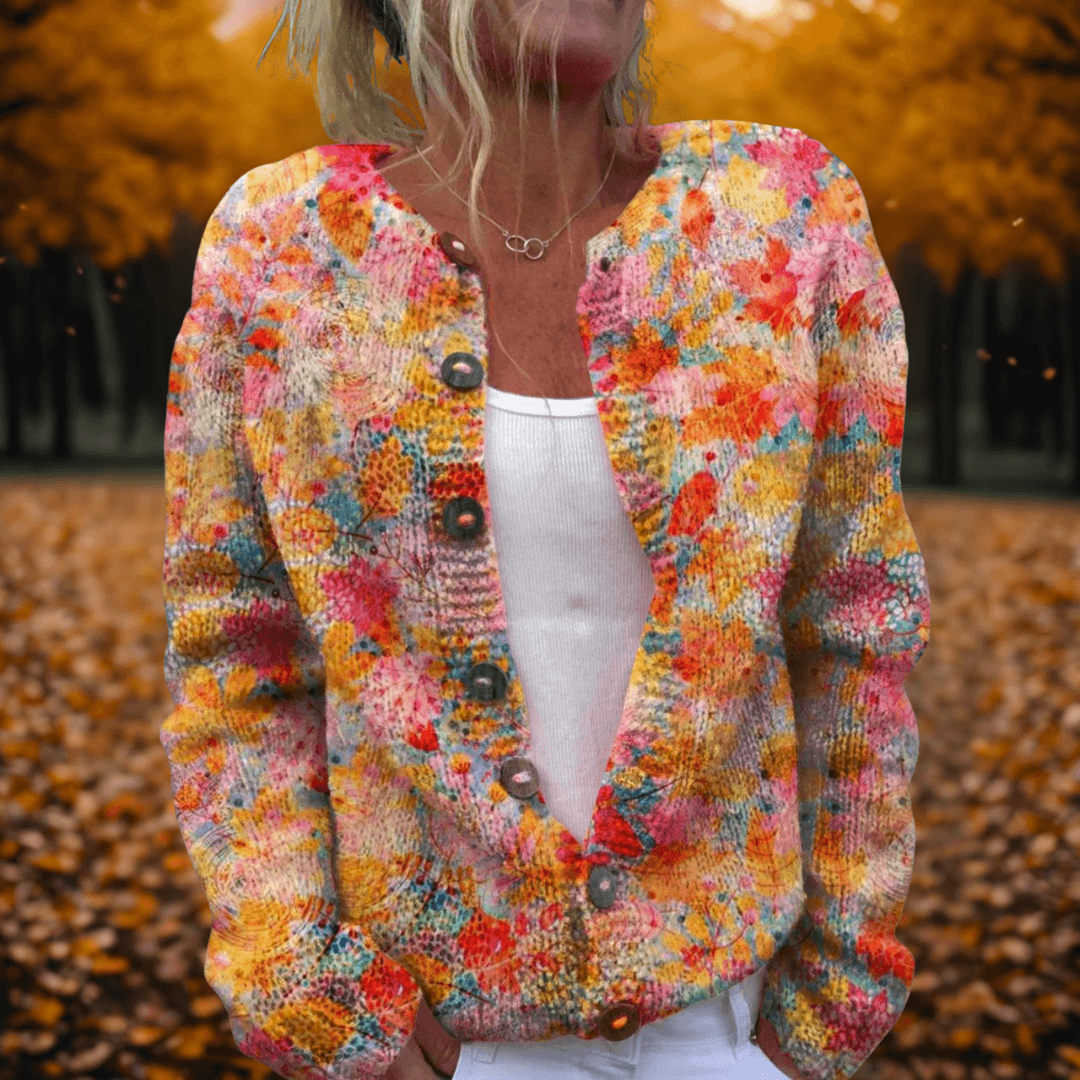 Gwen Floral Print Women's Knitted Cardigan with Button Front