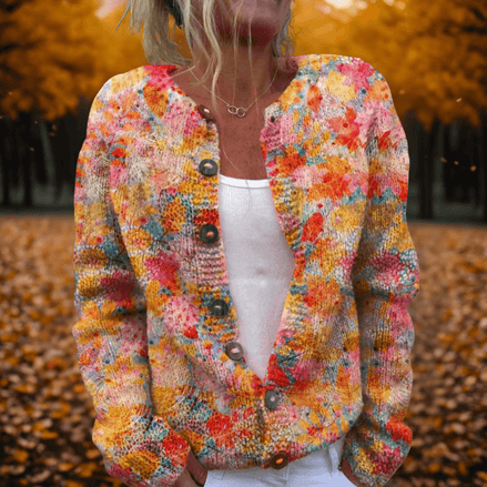 Gwen Floral Print Women's Knitted Cardigan with Button Front
