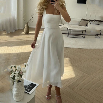 Satin Square Neck Cocktail Christmas Party Dress