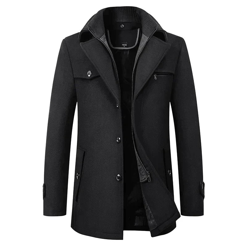 Carson Wool Blend Mid-Length Mens Coats with Notched Lapel