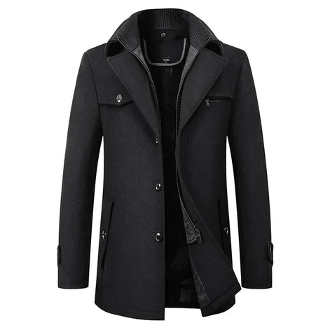 Carson Wool Blend Mid-Length Mens Coats with Notched Lapel