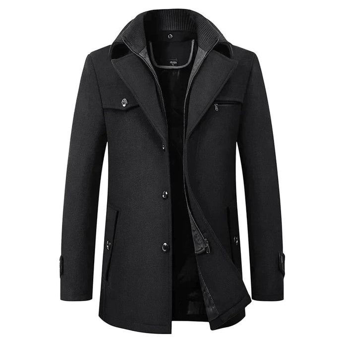 Carson Wool Blend Mid-Length Mens Coats with Notched Lapel