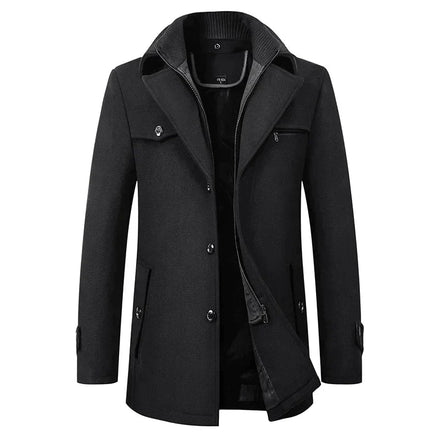 Carson Wool Blend Mid-Length Mens Coats with Notched Lapel