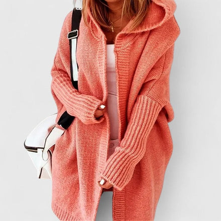 Rosalynne Oversized Hooded Women's Knitted Cardigan with Knee-Length Cut