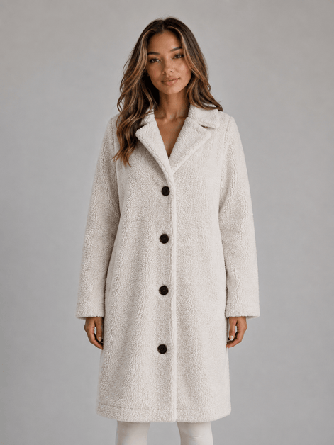 Women's Longline Teddy Borg Fleece Button-Front Winter Coat