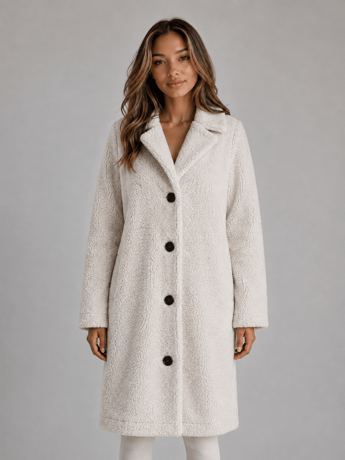 Women's Longline Teddy Borg Fleece Button-Front Winter Coat