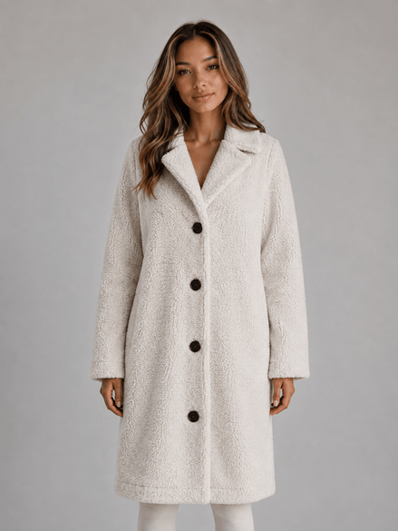 Women's Longline Teddy Borg Fleece Button-Front Winter Coat