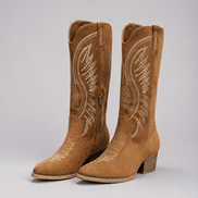 Women's Embroidered Suede Western Boots with Block Heel
