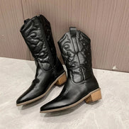 Nadia Embroidered Mid-Calf Western Boots for Women with Block Heel