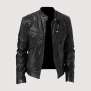 Men's Genuine Leather Biker Jacket with Zip Pockets