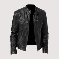 Men's Genuine Leather Biker Jacket with Zip Pockets