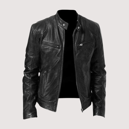 Men's Genuine Leather Biker Jacket with Zip Pockets