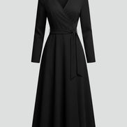 Long Sleeve Wrap Midi Dress in Polyester Blend for Christmas Party Occasions