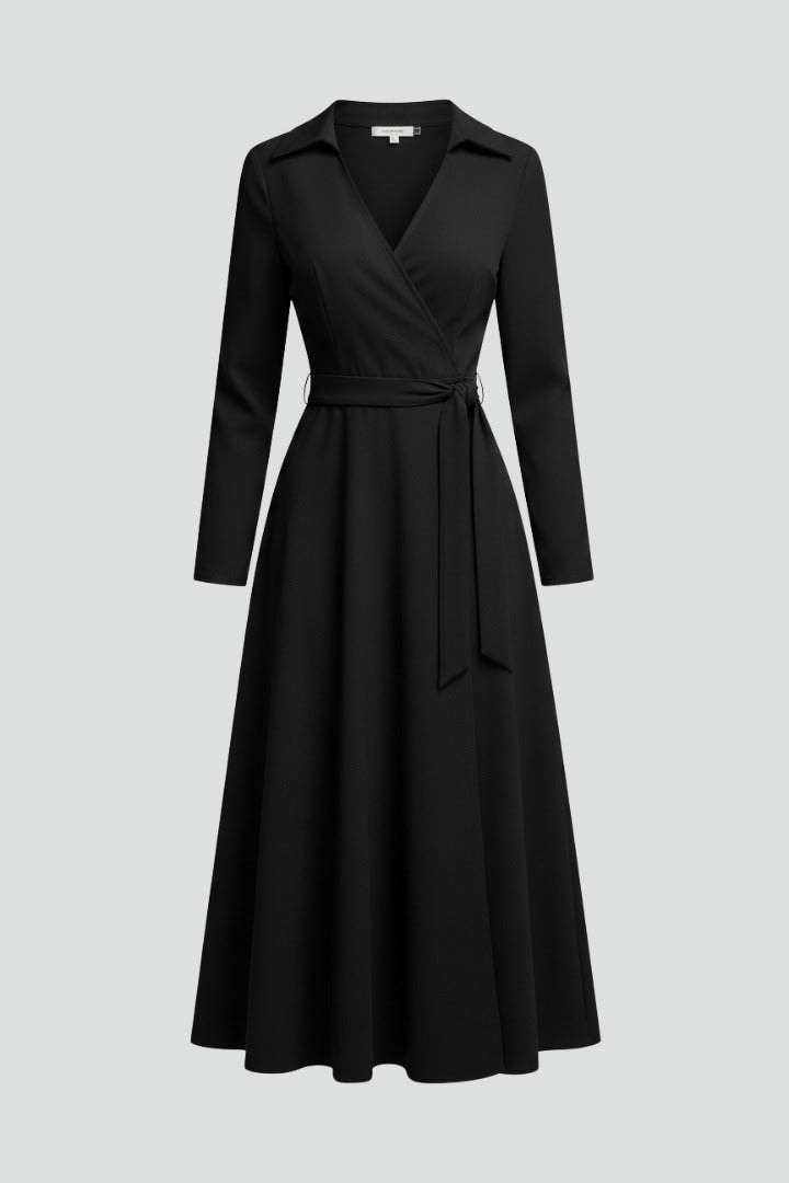 Long Sleeve Wrap Midi Dress in Polyester Blend for Christmas Party Occasions