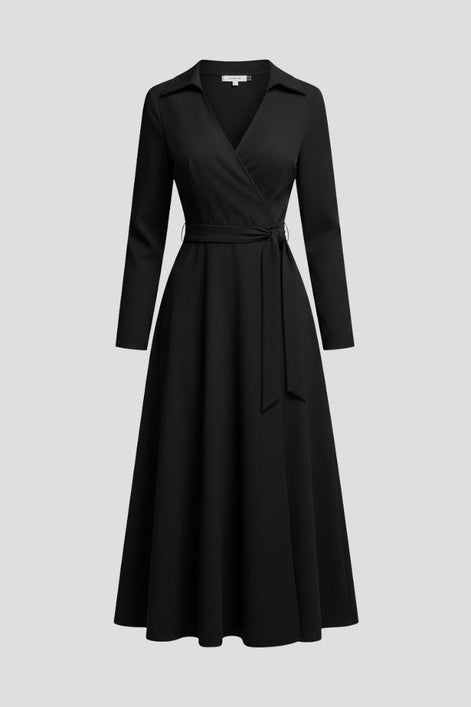 Long Sleeve Wrap Midi Dress in Polyester Blend for Christmas Party Occasions