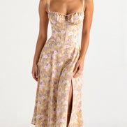 Elodie Floral Satin Midi Slip Dress for Autumn Dresses Occasions