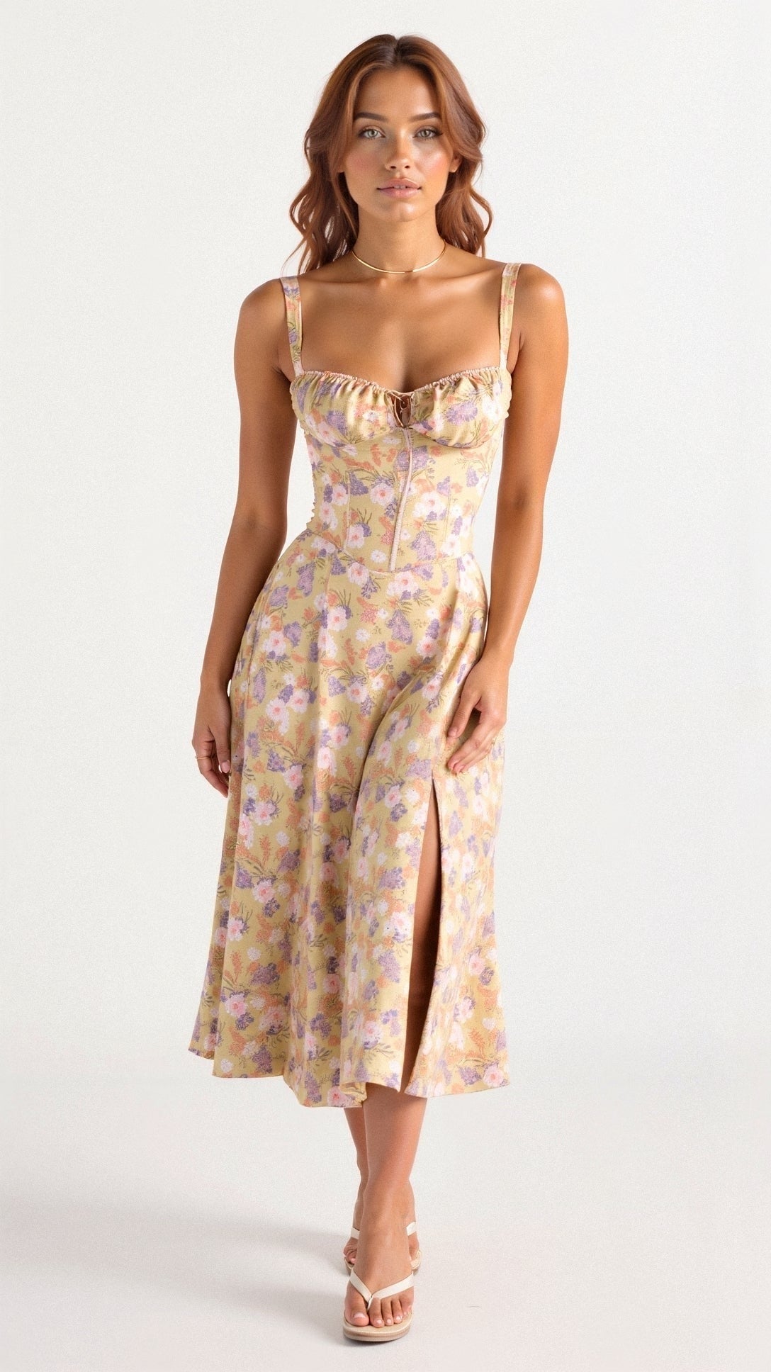 Elodie Floral Satin Midi Slip Dress for Autumn Dresses Occasions