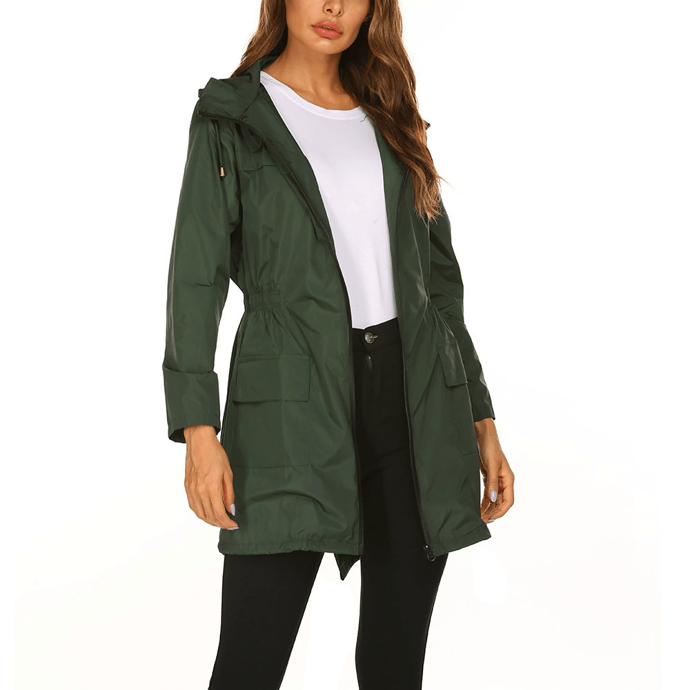 Hooded Waterproof Jacket with Drawstring Waist for Women