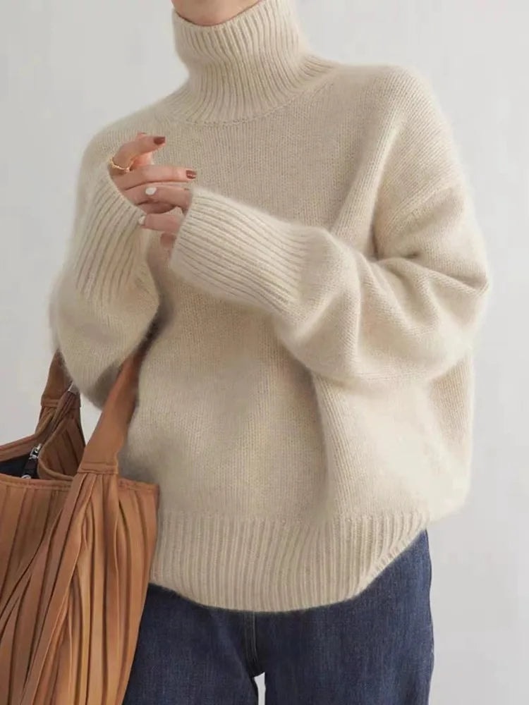 Dora Roll Neck Cashmere Women's Knitted Jumper with Ribbed Cuffs