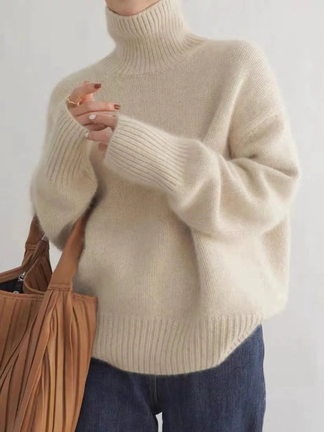 Dora Roll Neck Cashmere Women's Knitted Jumper with Ribbed Cuffs