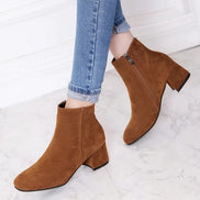 Women's Suede Block Heel Ankle Boots with Side Zip Fastening