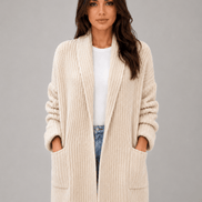 Women's Open-Front Knitted Longline Cardigan with Pockets