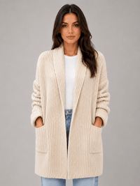 Women's Open-Front Knitted Longline Cardigan with Pockets