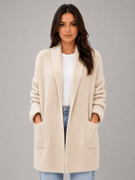 Women's Open-Front Knitted Longline Cardigan with Pockets