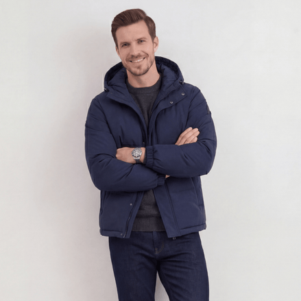 Hooded Puffer Jacket for Men with Adjustable Weatherproof Hood