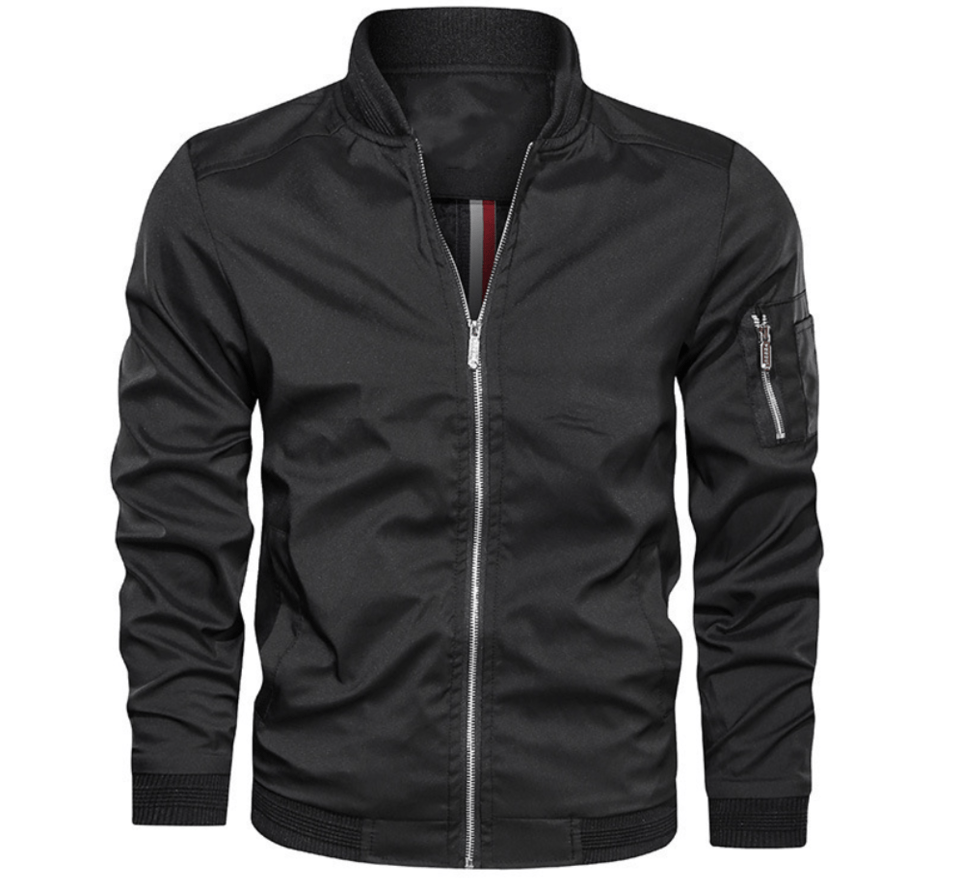 Men's Lightweight Bomber Jacket with Zip Pocket Sleeve Detail