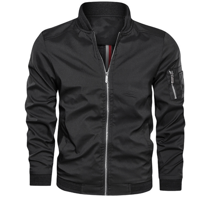 Men's Lightweight Bomber Jacket with Zip Pocket Sleeve Detail