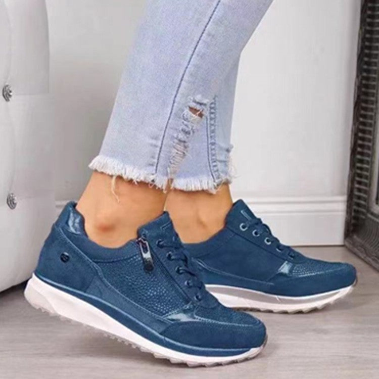 Women's Cushioned Sneakers with Lace-Up Closure and Zip Detail