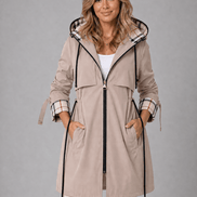Hooded Longline Waterproof Jacket with Adjustable Drawstring Waist