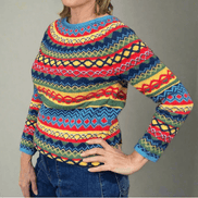Fair Isle Pattern Crew Neck Knitted Jumper for Women