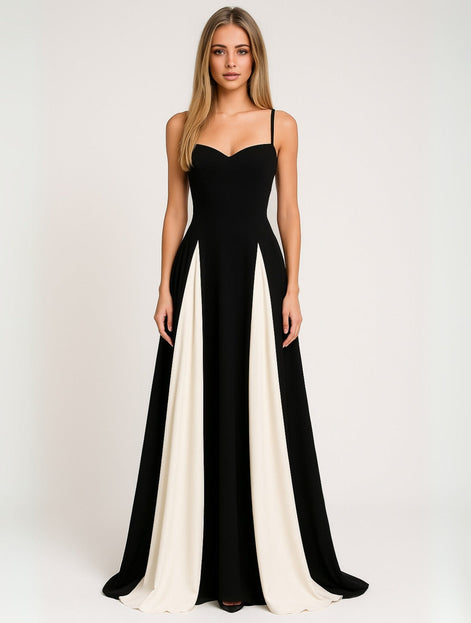 Martha Colour Block Satin Evening Maxi Dress for Autumn Dresses