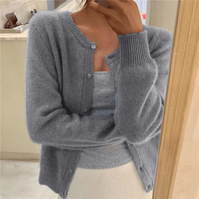 Knitted Button Front Cardigan with Round Neckline for Ladies Jumpers Layering