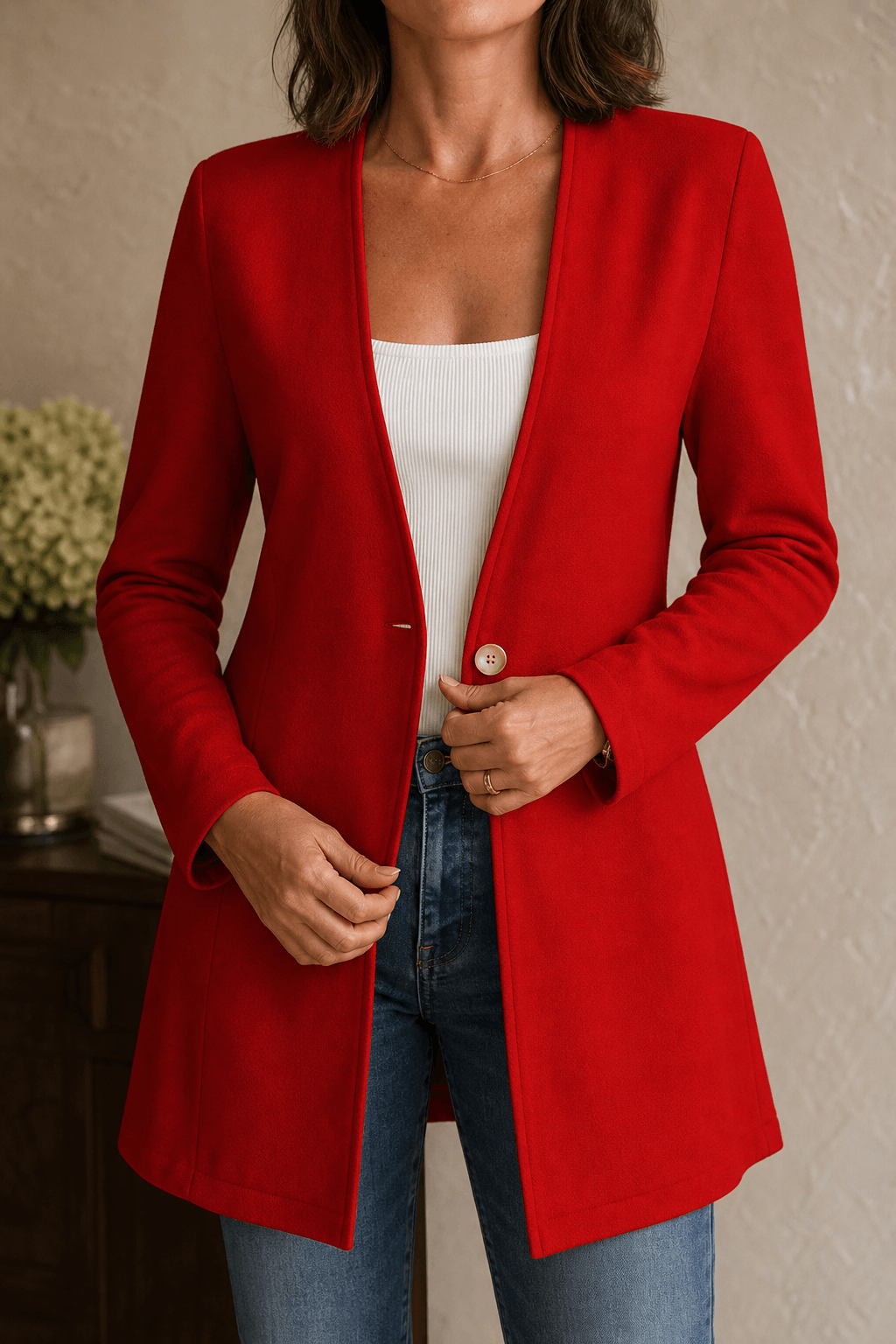 Linevalle Women's V-Neck Single-Button A-Line Tailored Blazer