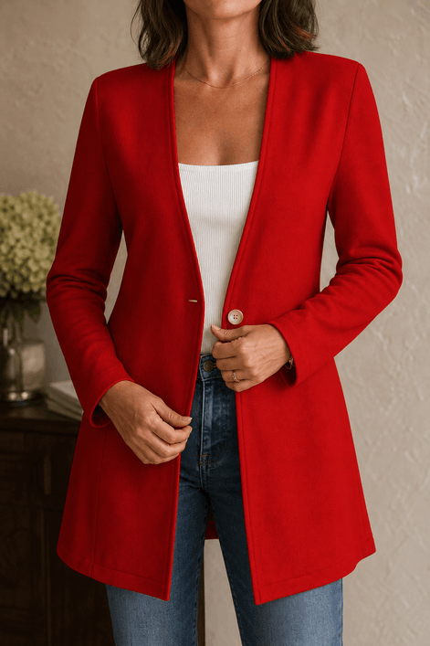 Linevalle Women's V-Neck Single-Button A-Line Tailored Blazer