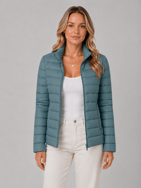 Women's Slim-Fit Quilted Puffer Jacket with Stand Collar