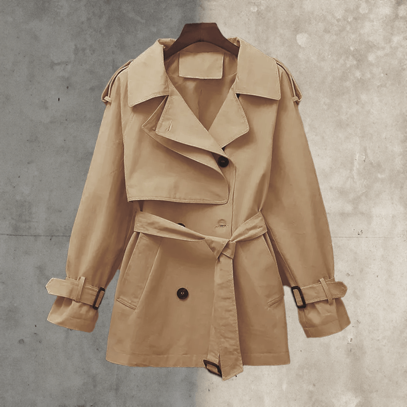 Women's Double-Breasted Belted Trench Coat with Adjustable Cuffs